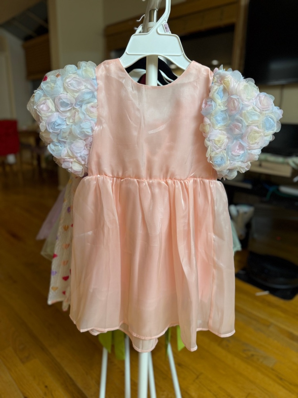 Pastel Pink Floral Puff-Sleeve Girl's Dress 6-7T